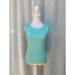 Valentina crinkled polyester turquoise blue sleeveless top